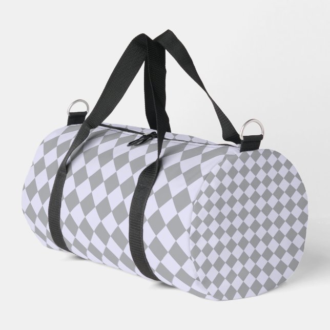 Diamond pattern in grey and lavender duffle bag (Left Corner)