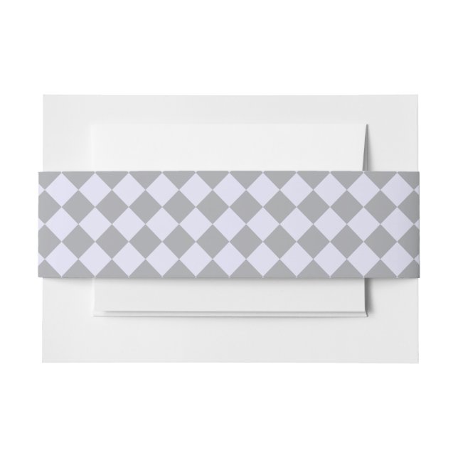 Diamond pattern in grey and lavender invitation belly band (Front Example)