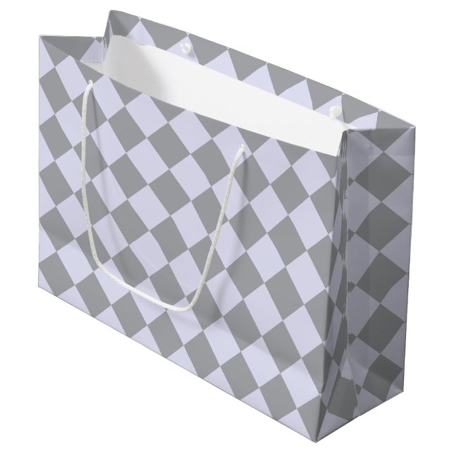 Diamond pattern in grey and lavender large gift bag (Front Angled)