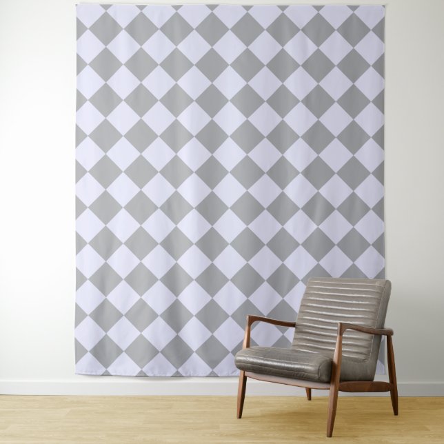 Diamond pattern in grey and lavender tapestry (In Situ)