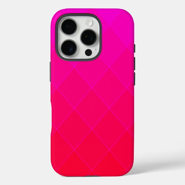 Diamond Pattern in Neon Pink and Red Ombre Case-Mate iPhone Case (Back)