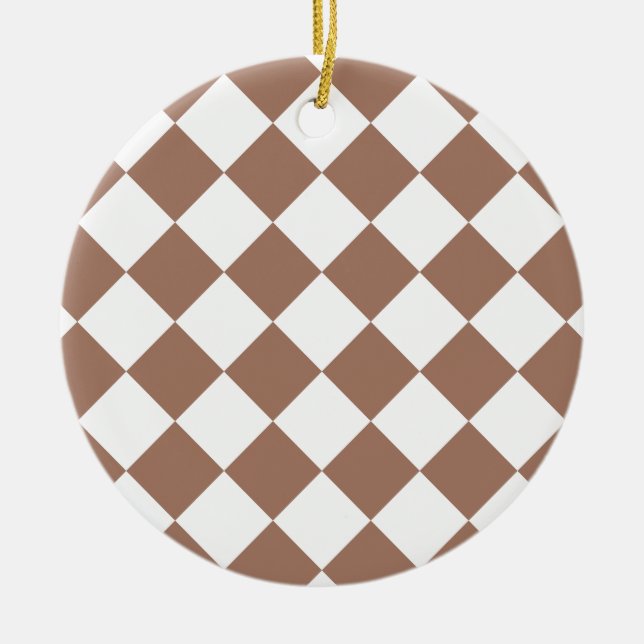 Diamond Pattern in White and Mocha Mousse Ceramic Tree Decoration (Front)