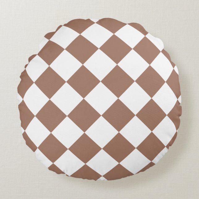 Diamond Pattern in White and Mocha Mousse Round Cushion (Front)