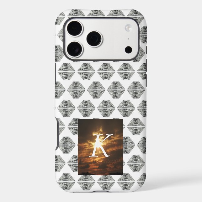 Diamond Pattern iPhone case Gemstone Initial  (Back)