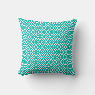 Diamond pattern - turquoise and white cushion