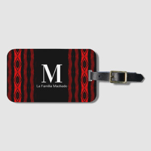 Diamond Pattern Vertical Stripe Red Black Monogram Luggage Tag