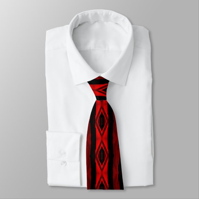 Diamond Pattern Vertical Stripe Red Black Tie (Tied)