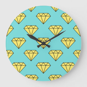 Diamond Pattern - Yellow & Turquoise Large Clock