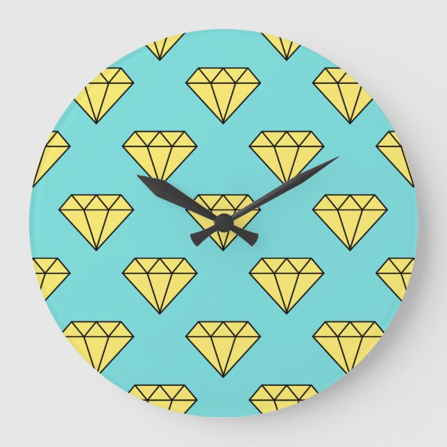 Diamond Pattern - Yellow & Turquoise Large Clock (Front)