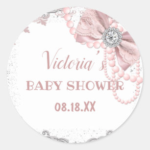 Diamond Pearl Blush Pink Girly Elegant Baby Shower Classic Round Sticker