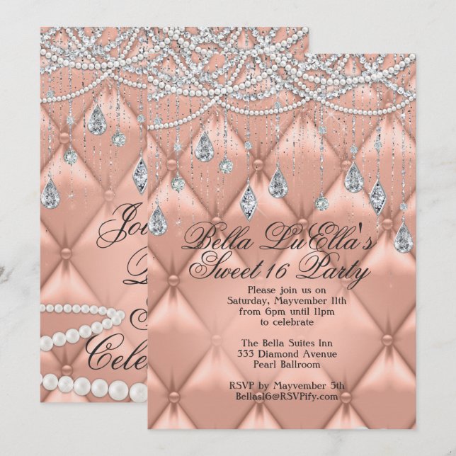 Diamond, Pearls and Bling Party Invitations (Front/Back)