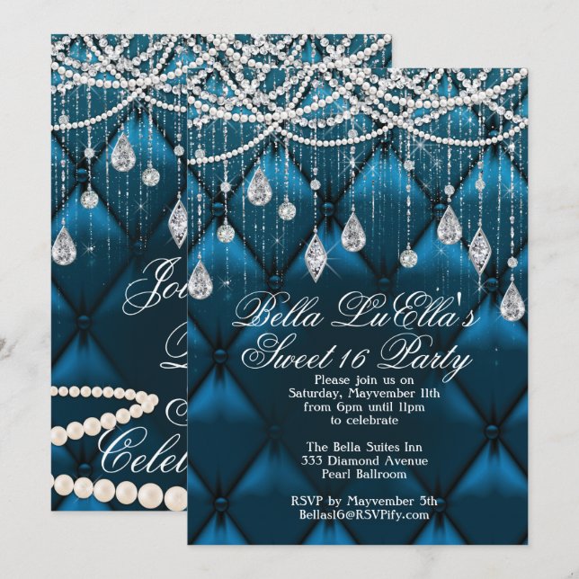 Diamond, Pearls and Bling Party Invitations (Front/Back)