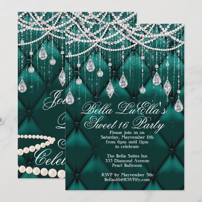 Diamond, Pearls and Bling Party Invitations (Front/Back)