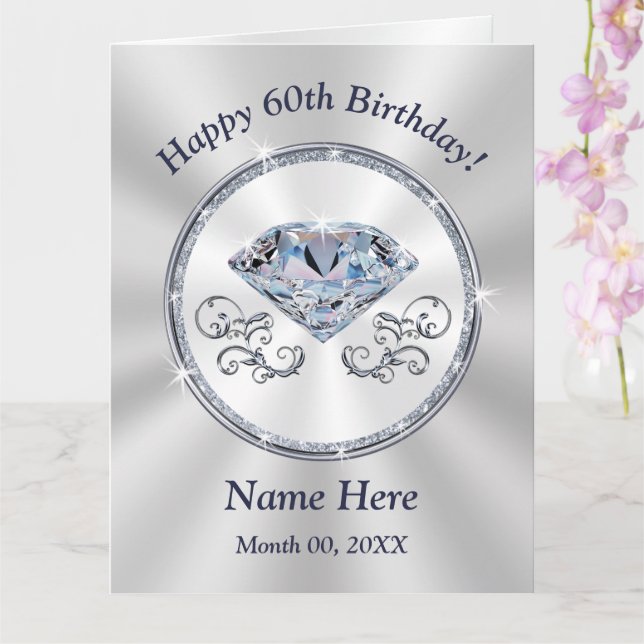 Diamond, Personalised 60th Birthday Cards for Her (Orchid)