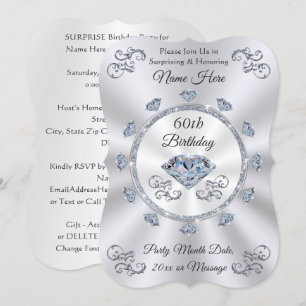 Diamond, Personalised 60th Birthday Invitations,