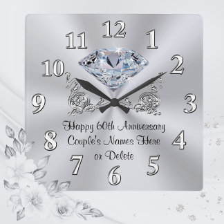 Diamond Personalized 60th Anniversary Gifts CLOCK