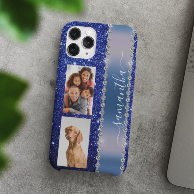 Diamond Photo Glitter Calligraphy Name Navy Blue Case-Mate iPhone Case (Creator Uploaded)
