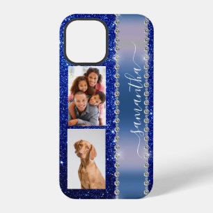 Diamond Photo Glitter Calligraphy Name Navy Blue iPhone 12 Pro Case