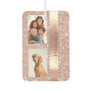 Diamond Photo Glitter Name Monogram Rose Gold  Car Air Freshener