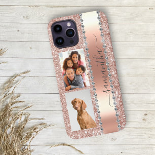 Diamond Photo Glitter Name Monogram Rose Gold iPhone 12 Pro Case