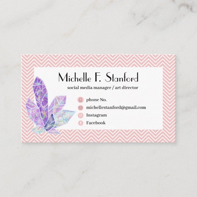 Diamond Pink Chevron Elegant Minimalistic Business Card (Front)