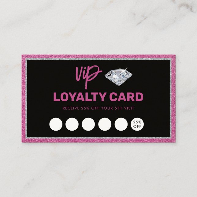 Diamond Pink Glitter Loyalty Card Customer Rewards (Front)