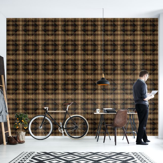 Diamond Plaid Crackle Texture Orange Rust Brown Wallpaper (Living Room)