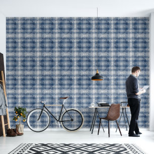 Diamond Plaid Crackle Texture White Blue Grey Wallpaper