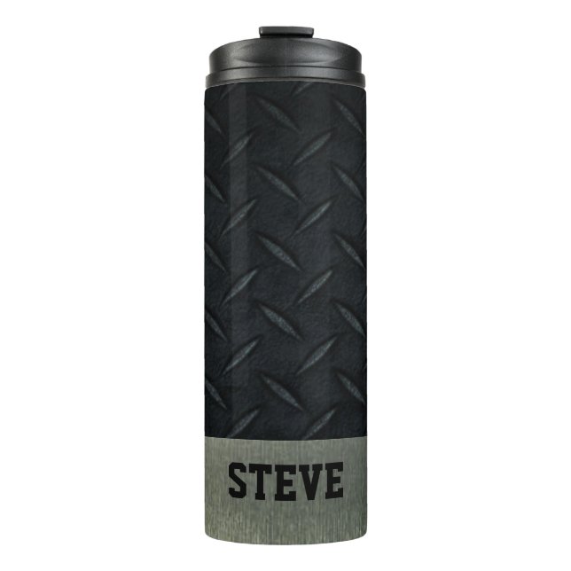 Diamond Plate and Silver Personalised Tough Thermal Tumbler (Front)