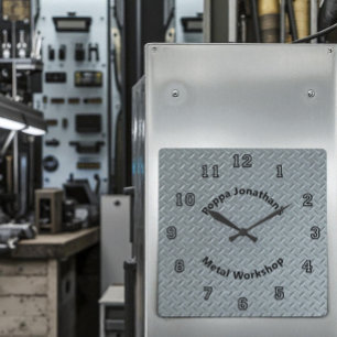 Diamond Plate Faux Metal Lug Pattern Custom  Squar Square Wall Clock