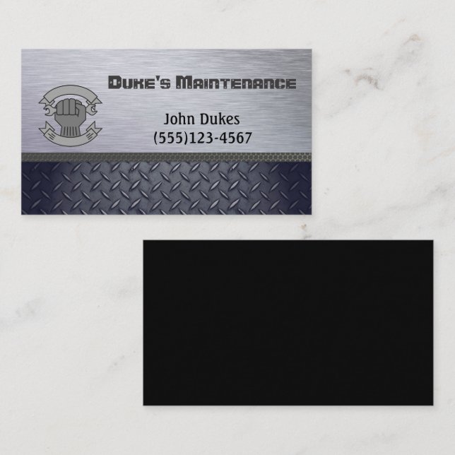 Diamond Plate Metal Handyman Maintenance Business Card (Front/Back)
