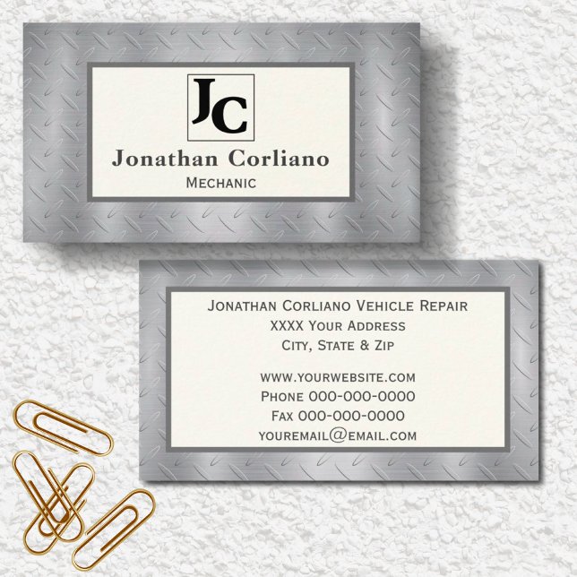 Diamond Plate Metallic with Monogram Business Card (Creator Uploaded)