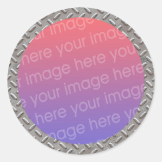 diamond plate photo frame classic round sticker