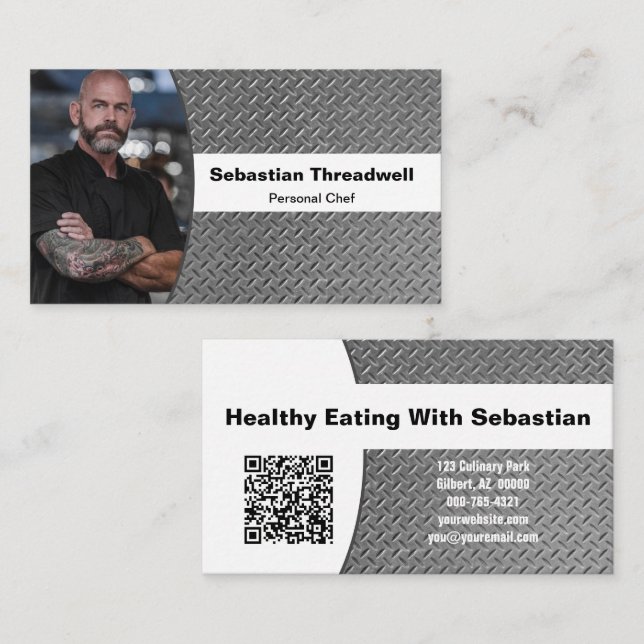 Diamond Plate Professional Photo & QR Code Business Card (Front/Back)