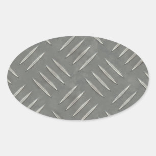 Diamond Plate Stainless Steel Textured Oval Sticker