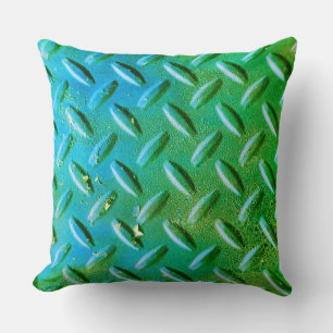 Diamond Plate Steel Green and Blue Cushion