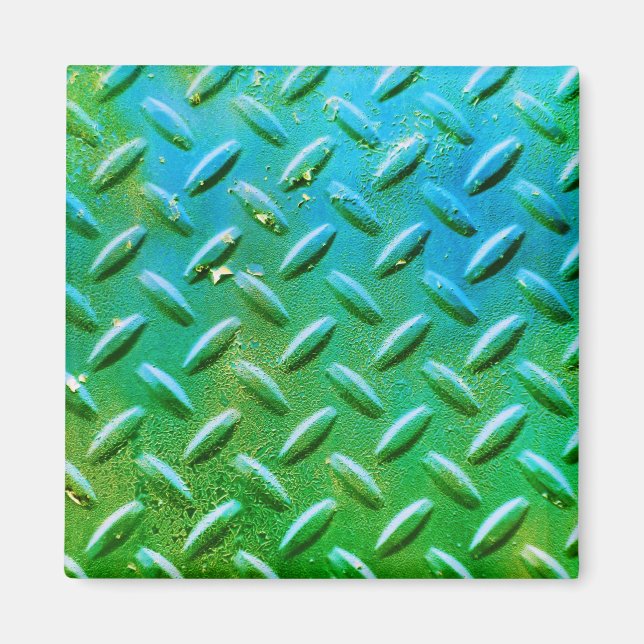 Diamond Plate Steel Green and Blue Magnet (Front)