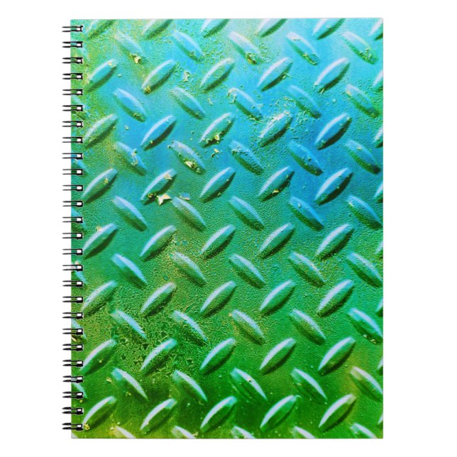 Diamond Plate Steel Green and Blue Notebook (Front)