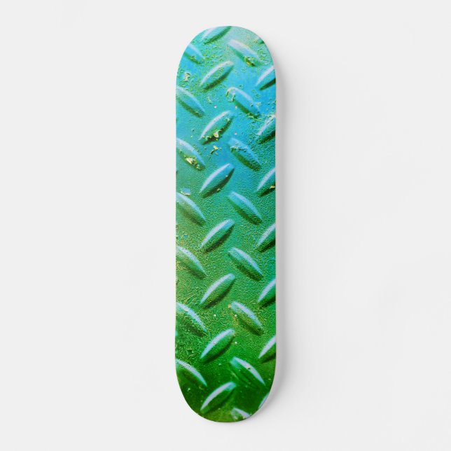Diamond Plate Steel Green and Blue Skateboard (Front)