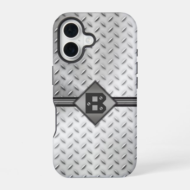 Diamond Plate Steel Monogram iPhone 16 Case (Back)