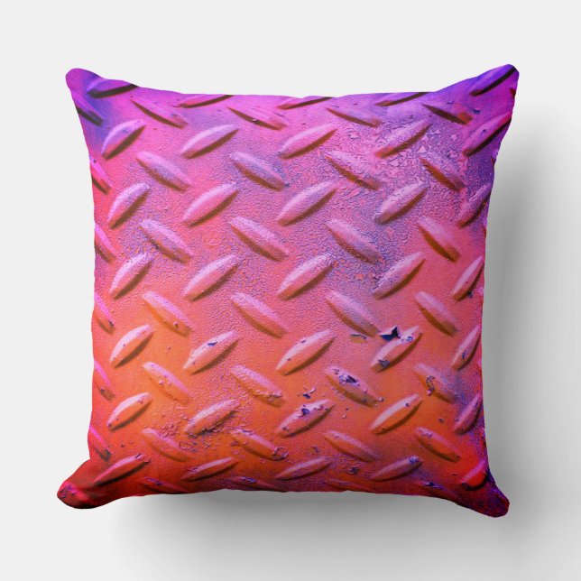Diamond Plate Steel Purple and Orange Cushion (Front)