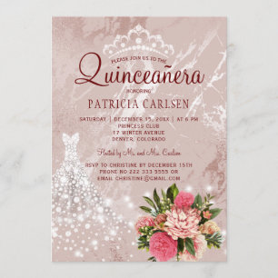 Diamond princess dress blush chic quinceanera invitation