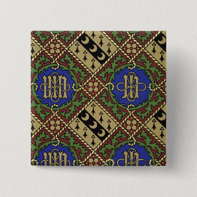 Diamond print ecclesiastical wallpaper design 15 cm square badge (Front)