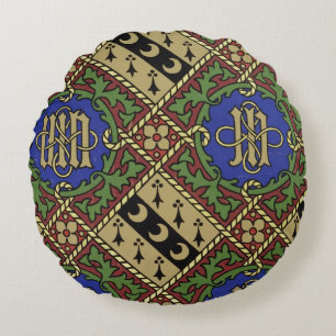 Diamond print ecclesiastical wallpaper design round cushion