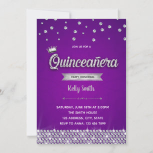 Diamond Purple Silver Quinceanera invitation