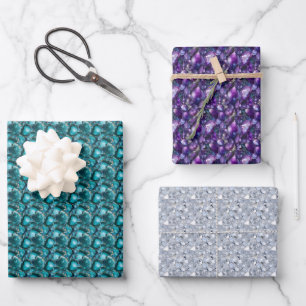 Diamond, Purple & Teal Gemstone  Wrapping Paper Sheet