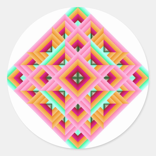 Diamond Quilt in Pink and Green Classic Round Sticker (Front)