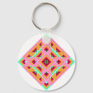 Diamond Quilt in Pink and Green Key Ring