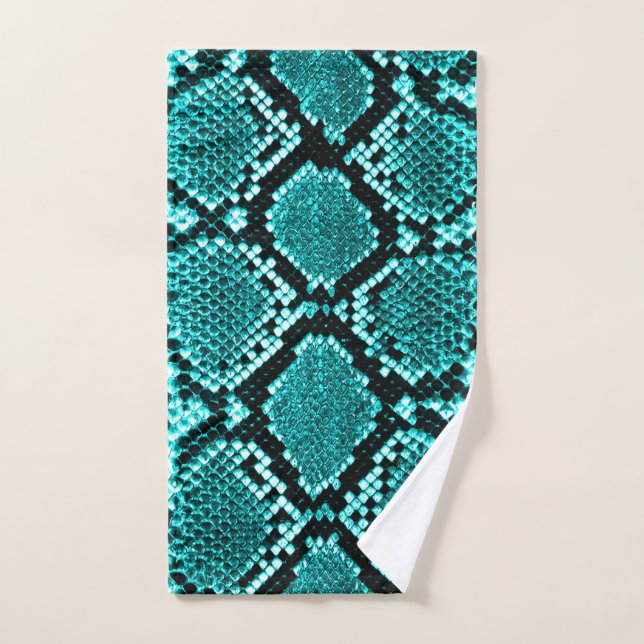 Diamond Rattlesnake Snake Skin aqua Hand Towel (Hand Towel)