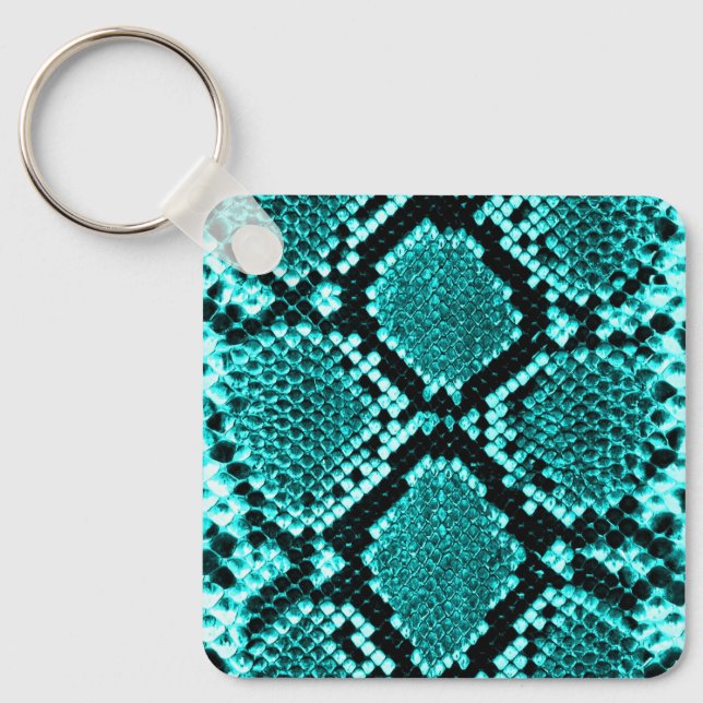 Diamond Rattlesnake Snake Skin aqua Key Ring (Front)